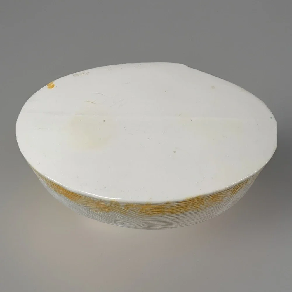 Artisan Ceramic Oval Trinket Box Yellow Floral Ruffled Lid Signed DW 1970s